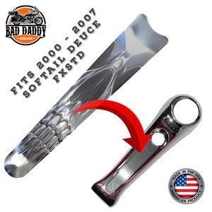May include: Chrome motorcycle parts with a skull design and the text "FITS 2000 - 2007 SOFTAIL DEUCE FXSTD". The image includes a "Made in the USA" sticker and the "Bad Daddy Garage" logo.