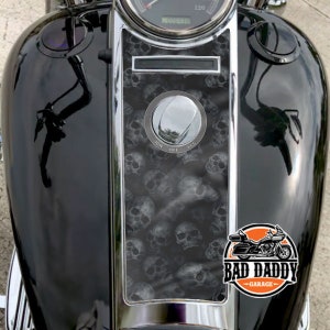 Black Grey White Stacked Skull Pile | Dash Insert Fits Harley Davidson Road King Fuel Tank Instrument Dash Panel Console 2008 + Gloss Finish