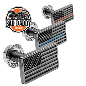 2 PCS Cast Metal 3D Custom Antique Nickel American USA Flag Old Glory Patriot Motorcycle License Plate Frame Mounting Hardware Tag Bolt Kit
