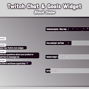 Animated Black Snow Chat and Goal Widget for Stream - Twitch