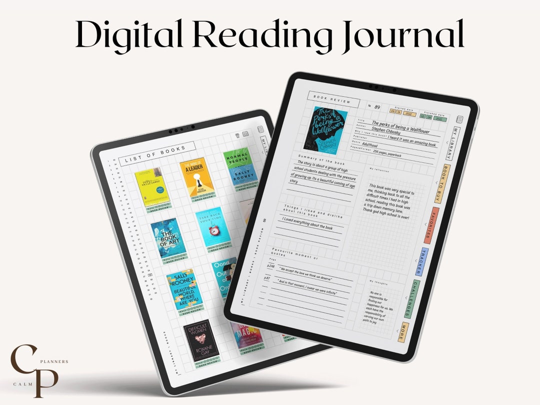Digital Reading Journal, Reading Journal Digital Planner, Bookshelf