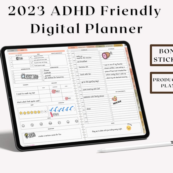 ADHD Friendly Planner, 2023 ADHD Planner Adult, ADHD Daily Journal, Adhd Planner for Ipad, Goodnotes Planner , Life Planner