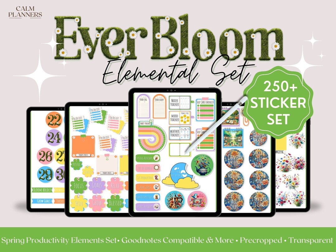 Spring Bloom: Cute Flower Memo, Date Sticker Kit for Goodnotes, Onenote ...