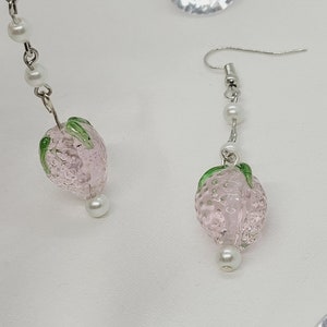 Glass strawberry dangle earrings