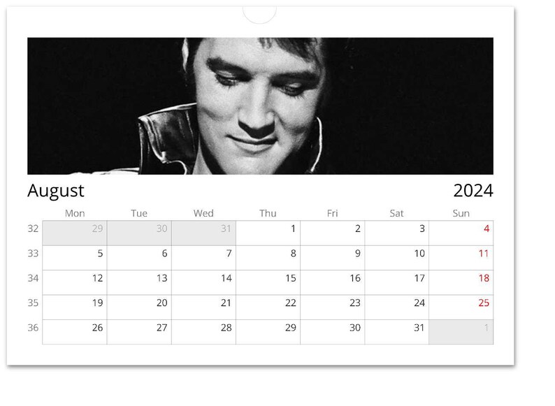 Elvis Presley 2024 Wall Calendar A4 Hanging Calendar Etsy UK