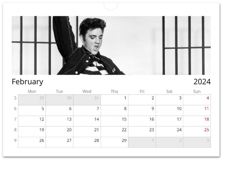 Elvis Presley 2024 Wall Calendar Hanging Calendar Etsy