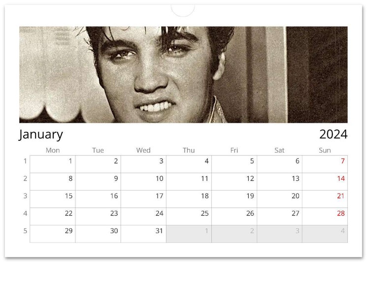 Elvis Presley 2024 Wall Calendar A4 Hanging Calendar Etsy UK