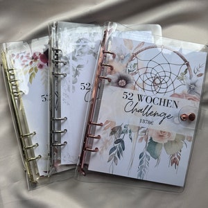 52 Wochen Challenge 52 Umschläge Challenge 1378 Euro Budgeting Sparchallenges A5 Binder Budgetplaner Durchsichtig Rosegold Silber Gold Bild 1