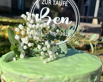 Personalisierter Cake Topper | Kuchen Topper | Acryl | Taufe | Firmung | Kommunion | Konfirmation | Hochzeit | Rund oder Hexagon