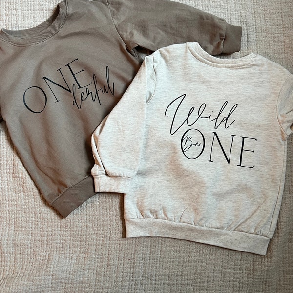 ONEderful Bügelbild Wild ONE derful erster Geburtstag Bügelmotiv Schlicht minimalistisch Zahl mit Name Personalisiertes Bügelbild