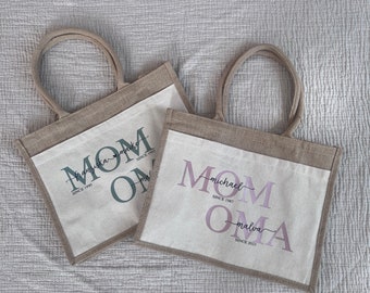 Personalisierter Jute Shopper Jutetasche personalisiert mit Name MOM OMA Muttertag Geburtstag Geschenk