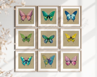 Butterfly Prints Beige Set of 14, Butterflies art, printable, digital download, butterfly decor, gallery wall art set, wall decor