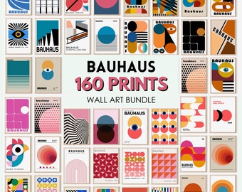Conjunto de carteles Bauhaus de 160 impresiones, arte de pared imprimible, geométrico abstracto minimalista moderno de mediados de siglo, conjunto de pared de galería, descarga digital