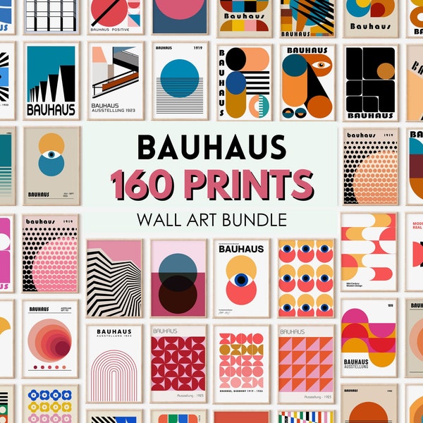 Ensemble d'affiches Bauhaus, 160 impressions, art mural imprimable, géométrique abstrait minimaliste moderne du milieu du siècle, ensemble mural de galerie, téléchargement numérique