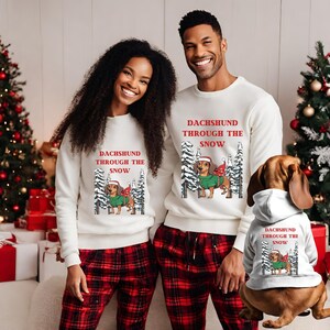 Christmas Dog Owner Matching Family Set Cozy Winter Holiday Ugly Xmas Couples Festive Sweater Funny Pajamas Gift Hoodie for Dachshund Lover Etsy