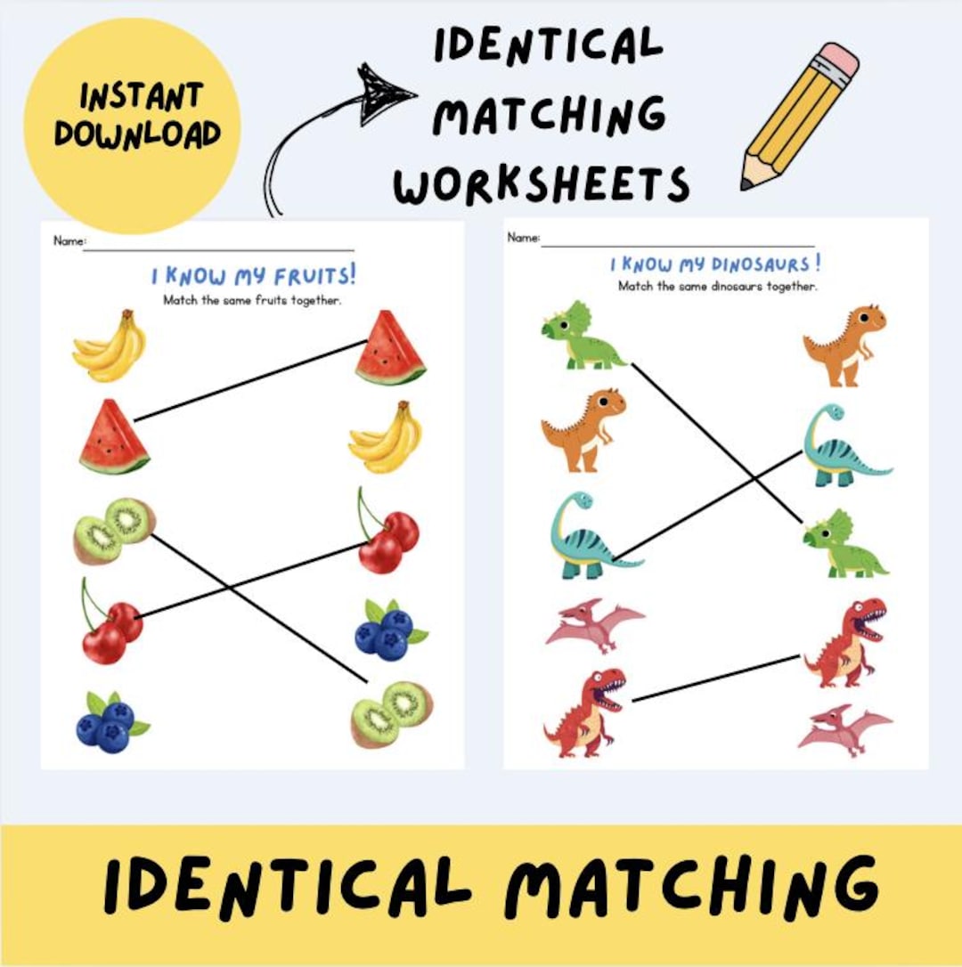 Printable Matching Worksheets (identical Pictures) - Etsy