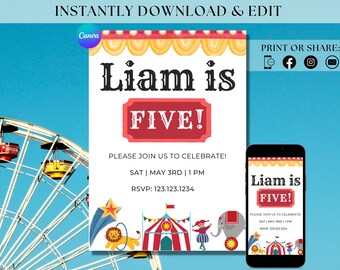 Circus Birthday Invite Circus Birthday Party Invitation Carnival Birthday Invite Circus Themed Party Invitations Carnival Theme Party Invite