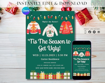 Ugly Christmas Sweater Party Invitation Christmas Party Invite Ugly Sweater Invitation Holiday Party Evite Friendsmas Party Evite Xmas Party