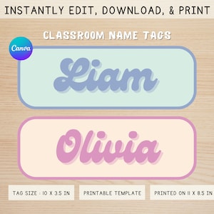 Retro Classroom Name Tag Template Printable Teacher Resources Groovy Classroom Decor 70s Inspired Classroom Labels Editable Cubby Name Tags