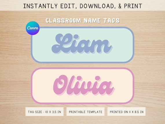 Retro Classroom Name Tag Template Printable Teacher Resources Groovy Classroom Decor 70s Inspired Classroom Labels Editable Cubby Name Tags