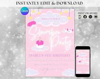Sleepover Birthday Invite Slumber Party Invitation Sleepover Party Evite Girly Birthday Invite Pajama Party Invitation Sleepover Squad