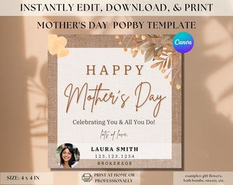 Editable Mothers Day Pop By Tag Realtor Template Mother's Day Popby Tag Real Estate Branding Spring Realtor Marketing Mothers Day Tag