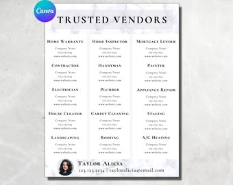 Editable Realtor Trusted Vendor Template Customizable Real Estate Preferred Vendor List Realtor Branding Modern Real Estate Marketing Canva