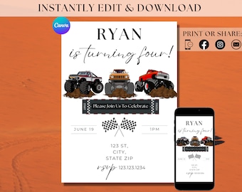 Monster Truck Birthday Invite Monster Truck Evite Monster Truck Party Invitation Monster Jam Invite Monster Truck Party Monster Jam Birthday
