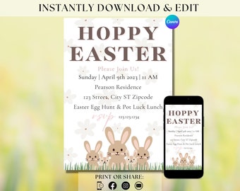 Easter Invitation Hoppy Easter Invite Happy Easter Evite Family Easter Brunch Invite Easter Scavenger Hunt Invite  Easter Brunch Egg Hunt