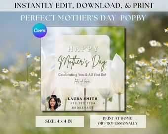 Editable Realtor Mothers Day Pop By Tags Spring Real Estate Pop By Template Floral Mother's Day Realtor Pop By Realtor Marketing Popby Tag