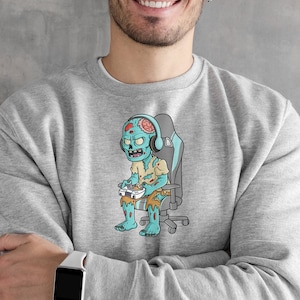 Zombie Gamer Sweatshirt - Gamer Lover Gift - Zombie Sweater - Gaming Chair Shirt - Video Games Hoodie - Blue Zombie Gamer - Gaming Headset