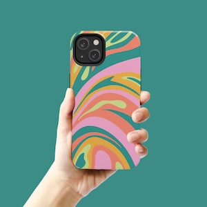 Colorful Swirly iPhone Case, Impact Resistant Tough Case, Retro Protective Phone Case, iPhone 14 Groovy Hippie Phone Case