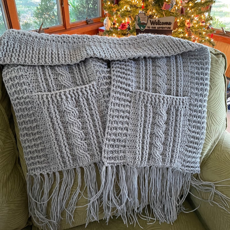 hooded shawl with pockets