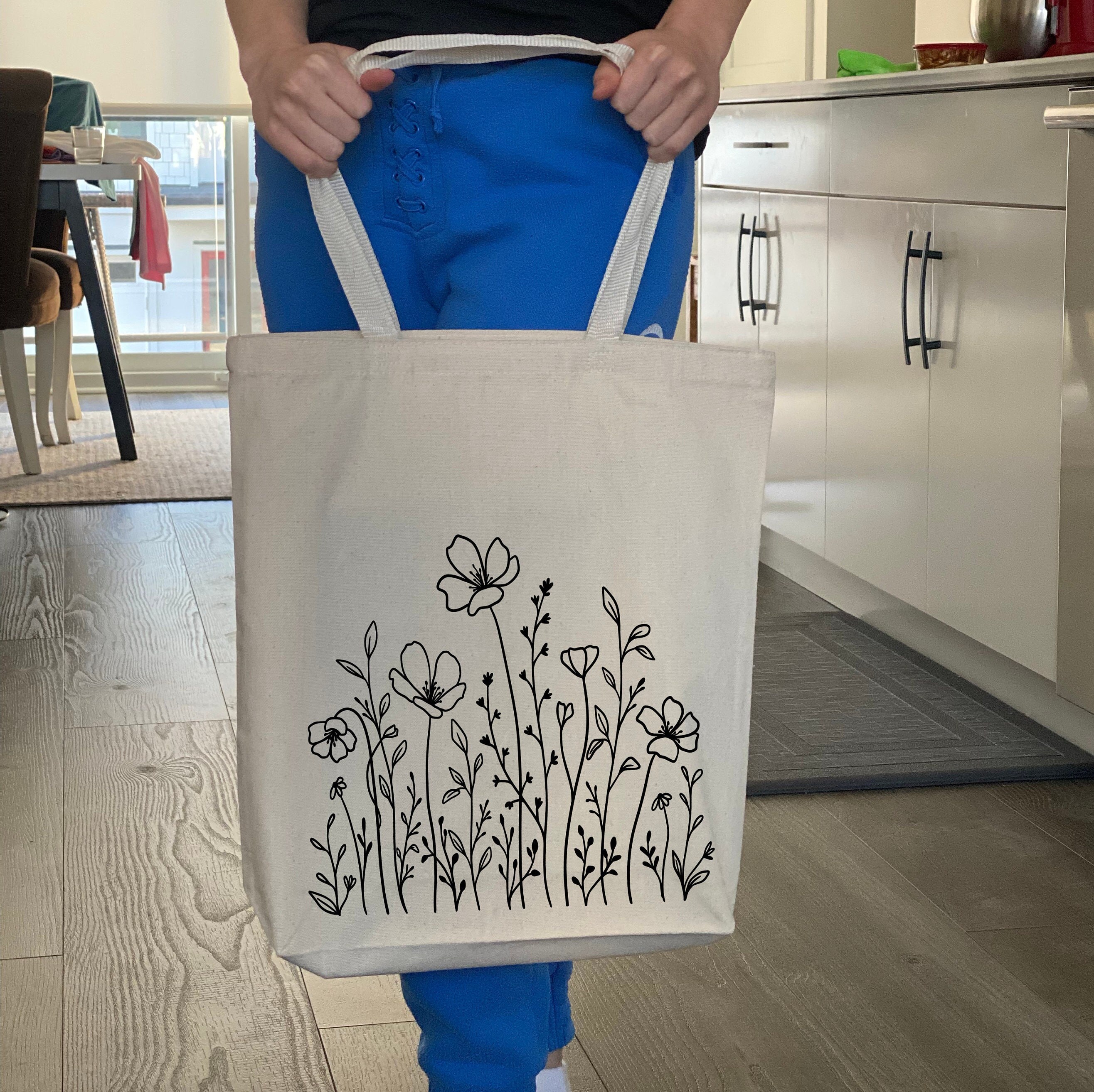 Flower Tote Bag Floral Canvas Bag Canvas Tote Bag Flower Etsy Canada