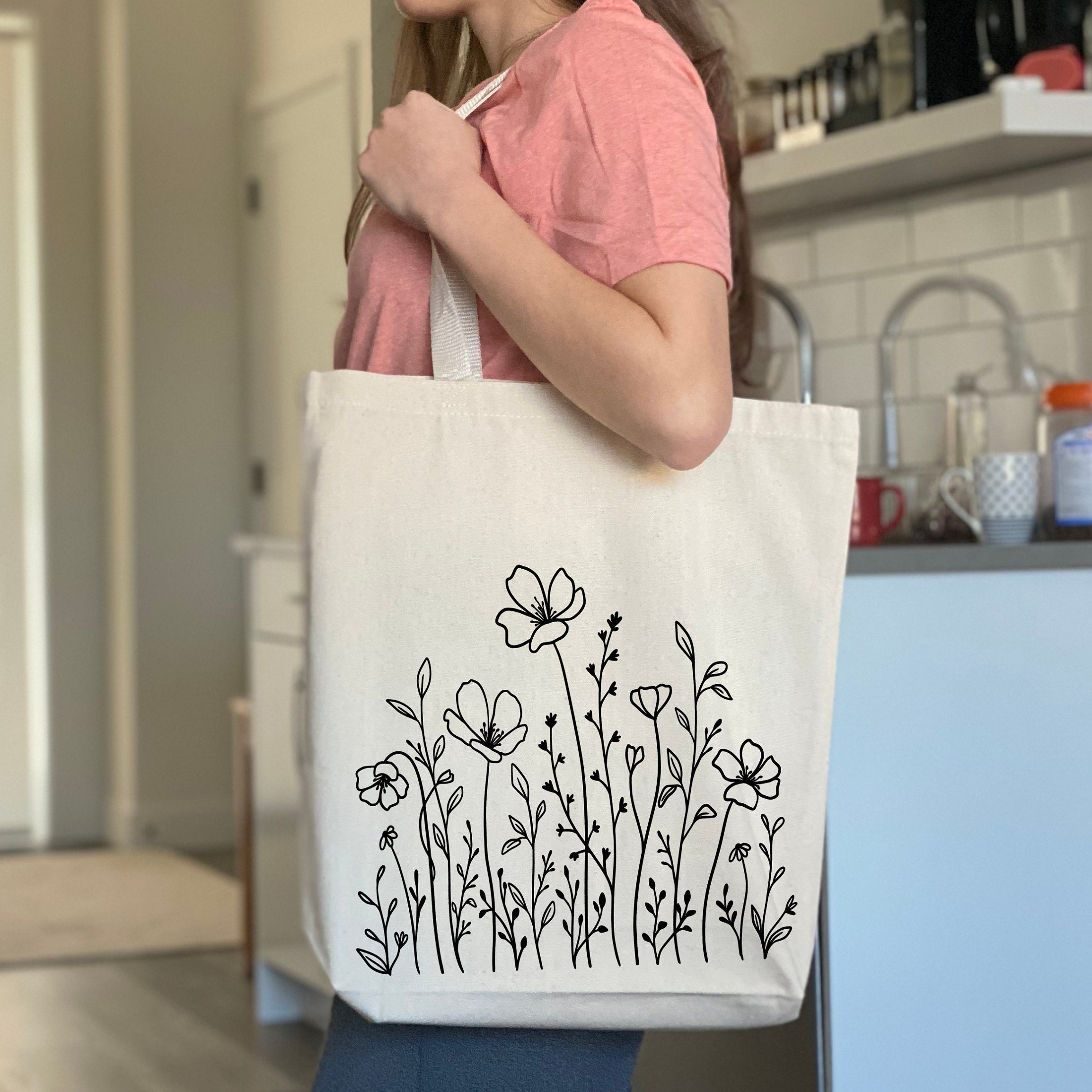 Flower Tote Bag Floral Canvas Bag Canvas Tote Bag Flower - Etsy Canada