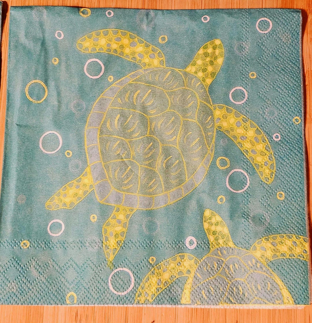 Turtle Napkin Tutorial Yellow on Turquoise Sea Turtle Decoupage Napkin - Etsy