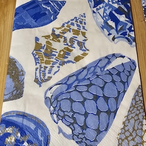Royal Blue and Gold Seashell Guest Napkins for Decoupage