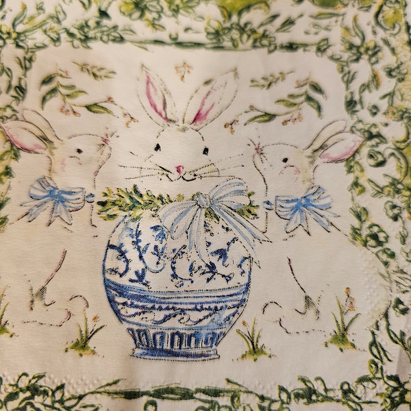 Blue and White Bunnies Chinoiserie Decoupage Napkin