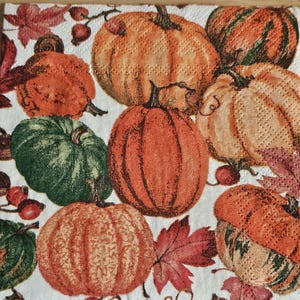 Painted Pumpkins and Leaves Decoupage Napkin