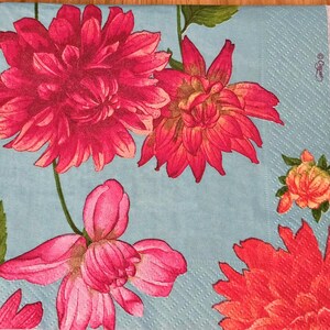 Dahlias on Turquoise Decoupage Napkin