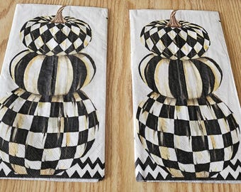 Designer Black and White Check Stack of Pumpkins, Gourds & Succulents Decoupage Napkin