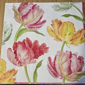 Large Pastel Pink, and Yellow Tulip Decoupage Napkin