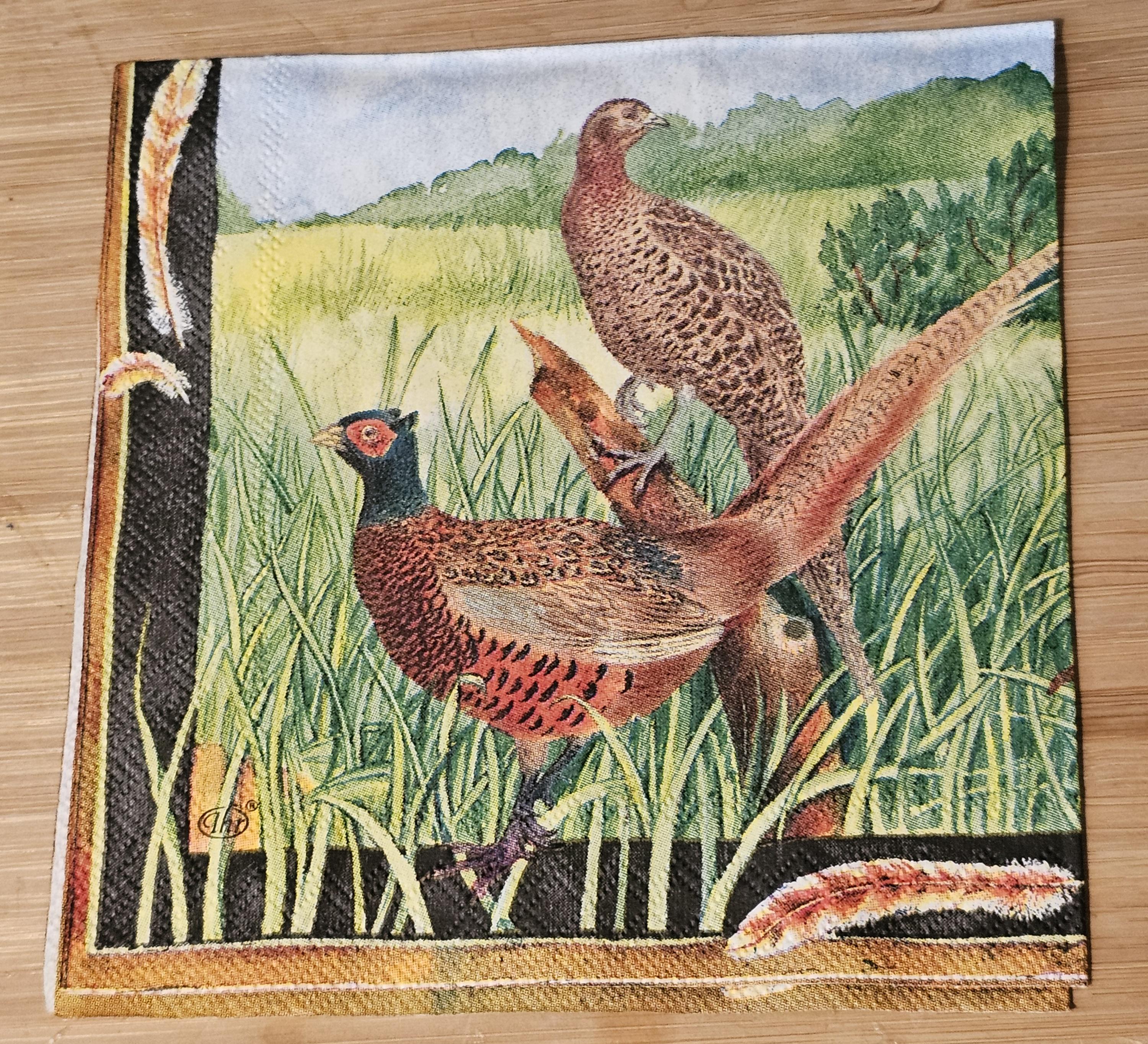 Pheasants in the Field Decoupage Napkin