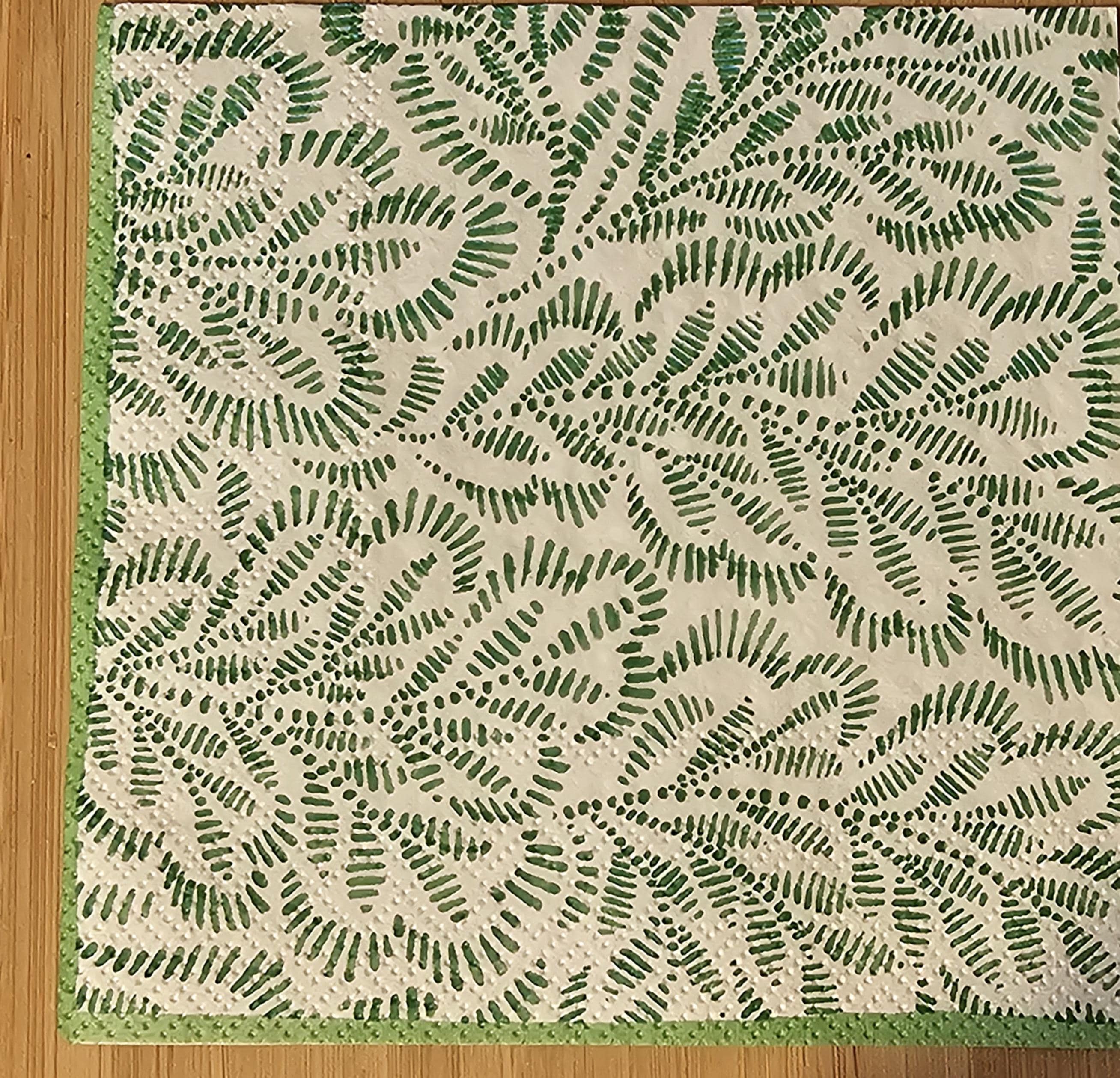 Green Block Print Cocktail Napkin for Decoupage