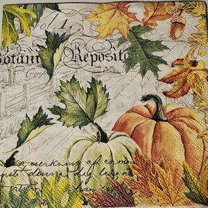 Autumn Leaves, Pumpkins, and Antique Script for Decoupage