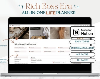 Rich Boss Era 2024 Notion Life Planner Template, All In One Notion Dashboard, Aesthetic Notion Template, That Girl Planner, ADHD Notion
