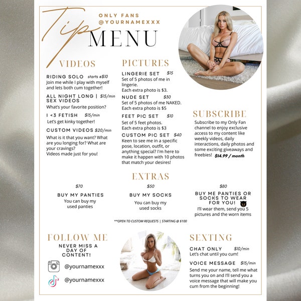 OnlyFans Tip Menu, Editable Template, Digital Download, Canva Template, OF menu, OnlyFans Minimalist Menu Template, OF Tip Menu Template