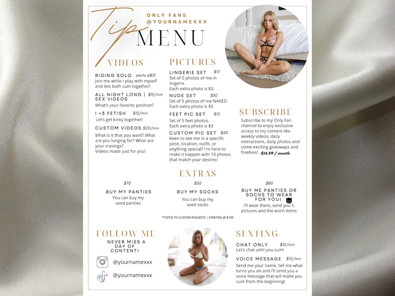 OnlyFans Tip Menu, Editable Template, Digital Download, Canva Template, OF menu, OnlyFans Minimalist Menu Template, OF Tip Menu Template image 1