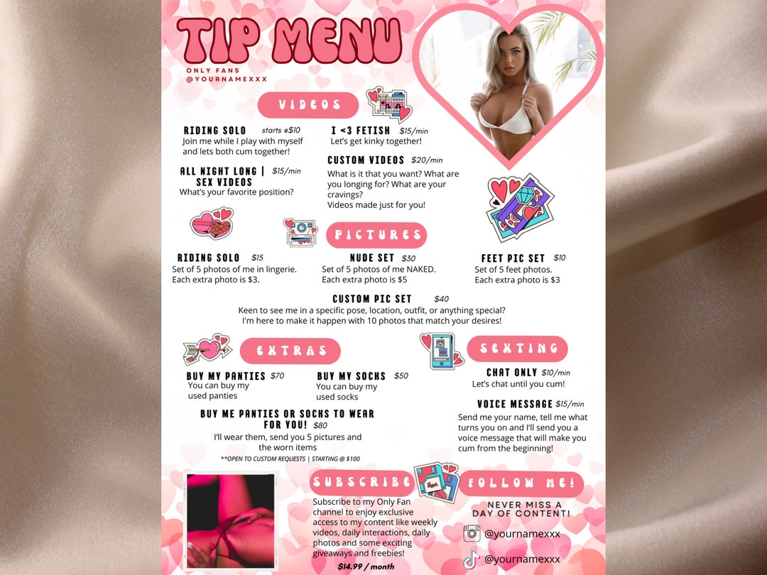 Onlyfans Tip Menu, Editable Template, Digital Download, Canva Template ...
