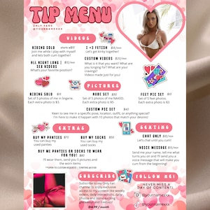 OnlyFans Tip Menu, Editable Template, Digital Download, Canva Template, OF menu, OnlyFans Pink Menu Template, OF Tip Menu Template, Fansly